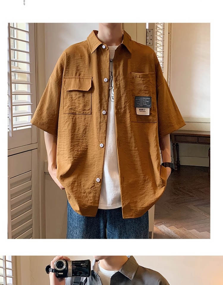 帅气工装美式衬衫男士2024新款潮牌夏季休闲短袖男生夏天宽松衬衣详情11