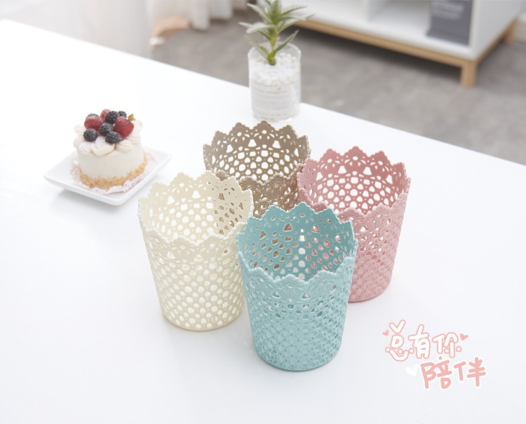 Desktop bucket storage basket storage frame, hollowed-out rattan woven paper basket storage bucket pic 9