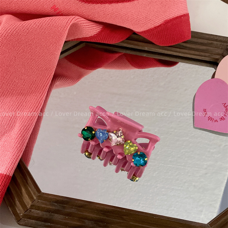 韩国新款复古彩色水钻粉色鲨鱼夹发夹 中古风抓夹网红时尚发饰女详情16