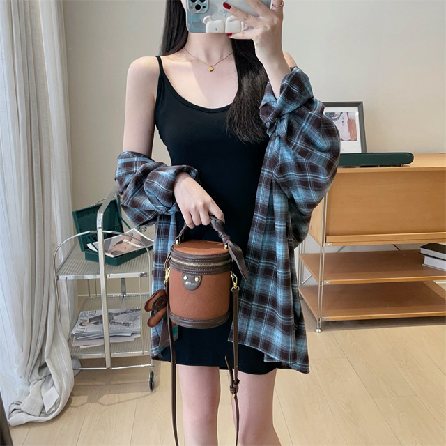 A retro, fashionable, loose and slimming mid-length brushed checked shirt for women in spring, new F090225 pic 18