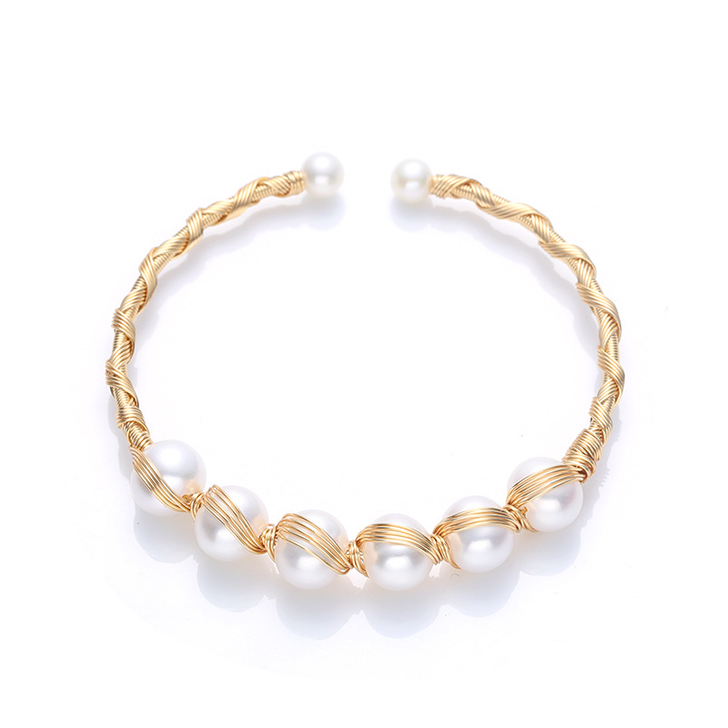 European and American natural freshwater pearl 14K gold-plated wound bracelet, six-pearl cross-wound straight row bracelet for women pic 7