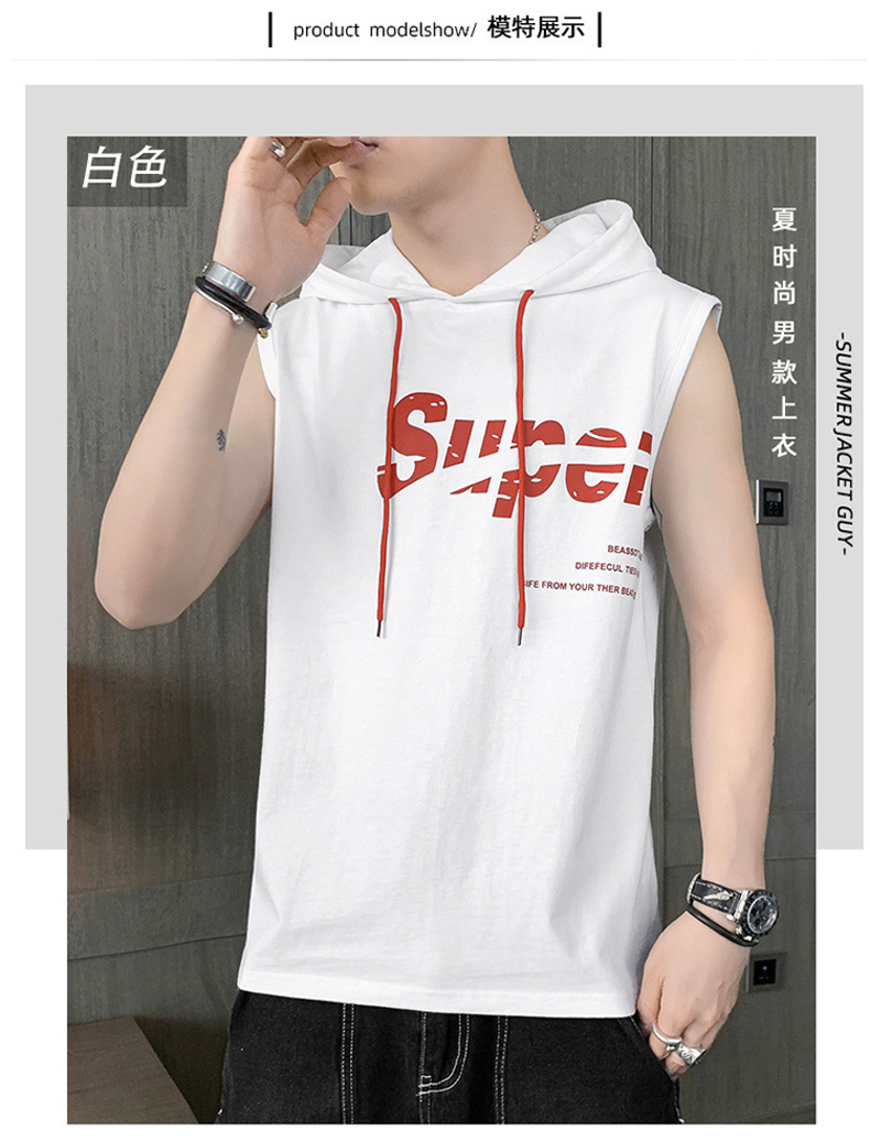【一件代发】2023夏季新款男士连帽无袖背心韩版纯棉经典百搭坎肩详情8