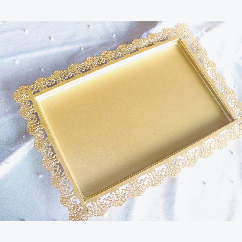 欧式托盘长方形西点盘铁艺蛋糕盘甜品展示方盘蕾丝边茶盘白色平盘详情9