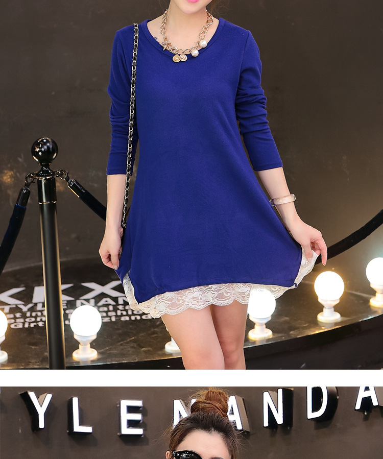 Autumn large-sized solid color T-shirt for pregnant women with lace trim, mid-length loose base layer pic 10