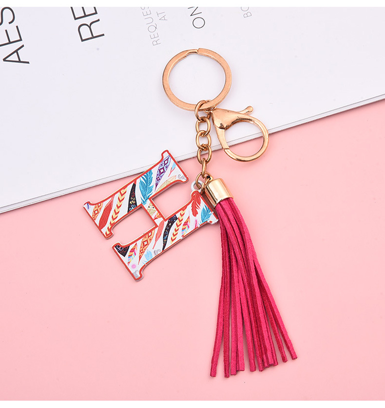 原创新款字母彩色流苏钥匙扣跨境专供配饰挂件流行包包挂件批发详情8