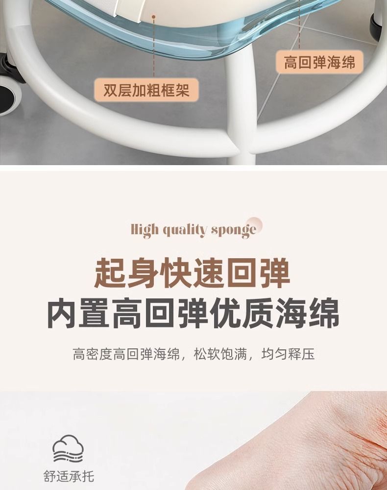 亚克力万向轮小凳子静音透明靠背成人滑轮矮凳儿童带轮移动小椅子详情7