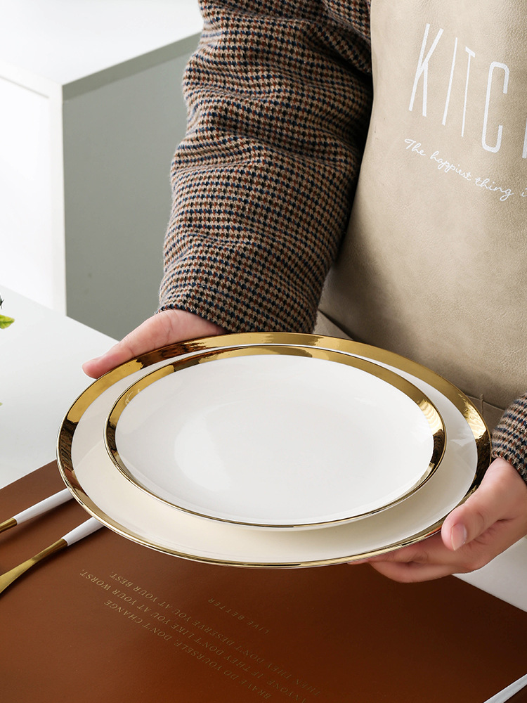 European-style simple and creative gold-edge ceramic Western-style plates, dessert cake plates, steak plates, breakfast plates, and household vegetable plates pic 1