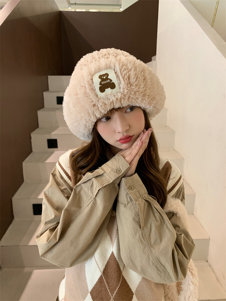Sheepskin fleece headwear and ear-protecting hat, big head collar to show off face, little Northeast Mongolian cold-proof knitted hat, cute little bear pic 20