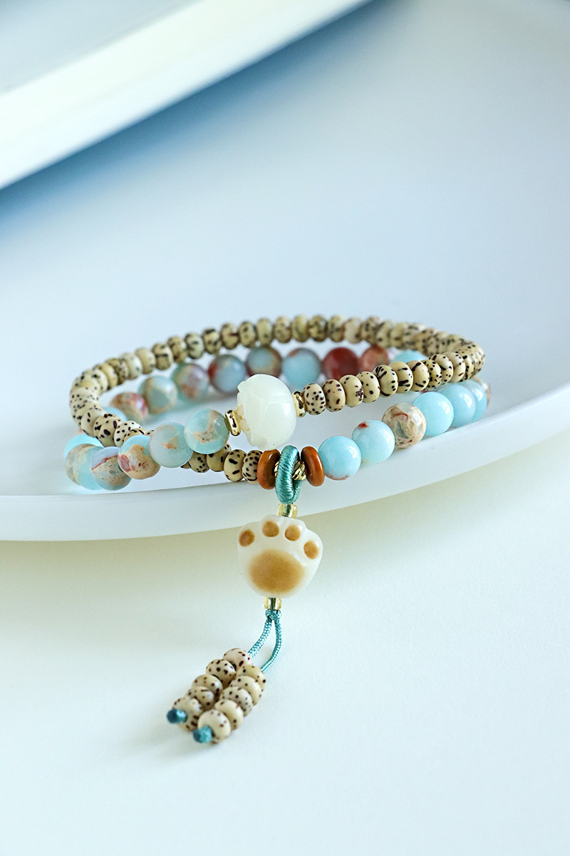 国潮星月菩提炭烧猫爪双圈串珠手链女民族风寿山石文玩手串手饰批发详情36