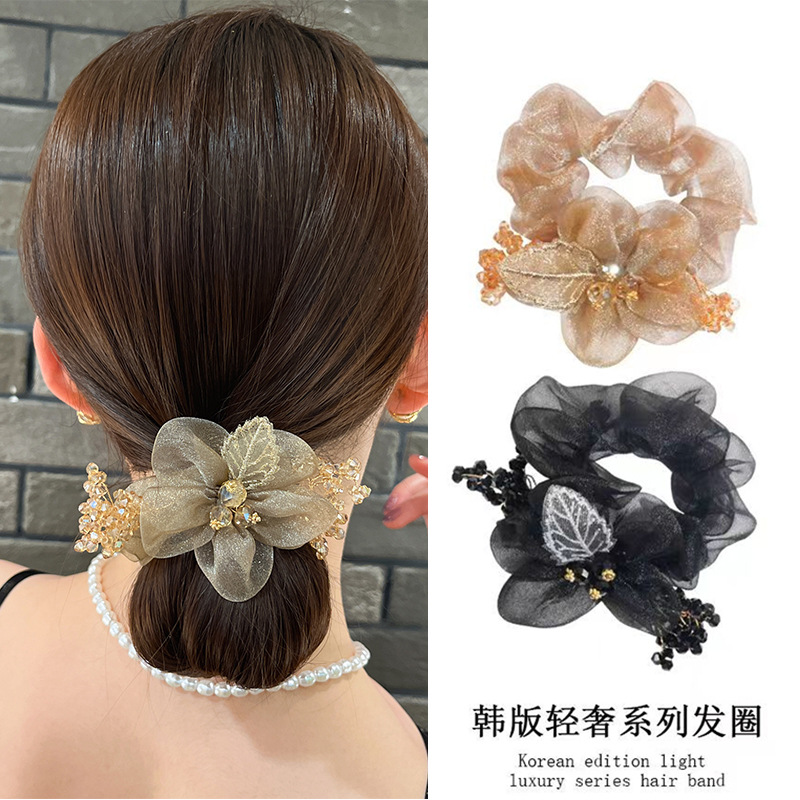 （活动专享）包邮！铂思亚抖音同款欧根纱满天星头绳水钻叶子头花头饰大肠发圈头绳女 拍一发2详情2