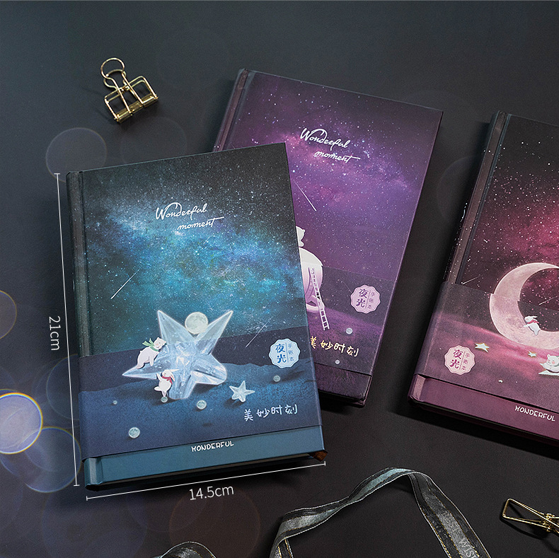 Wholesale of 32K color page illustration notebooks, notepads and stationery products from Korean ins with beautiful luminous starry sky pic 4