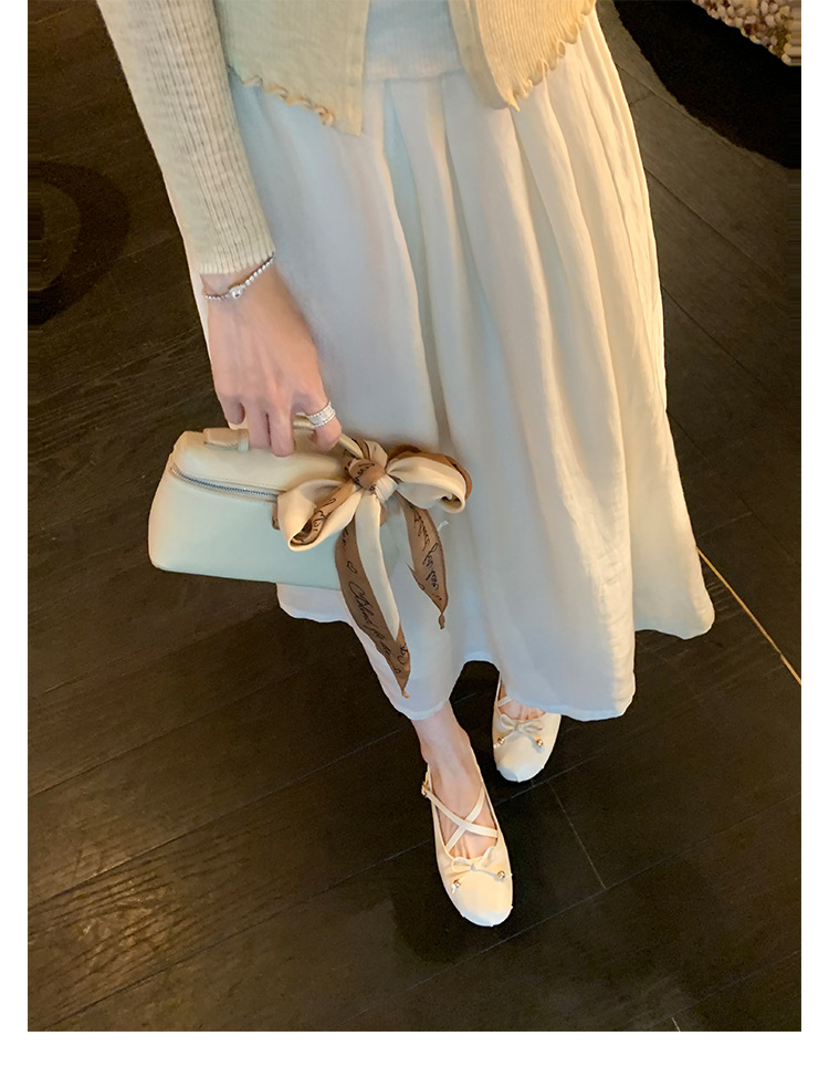 羊皮版~葡萄妈同款少女蝴蝶结交叉带芭蕾舞鞋平底玛丽珍鞋女单鞋详情36