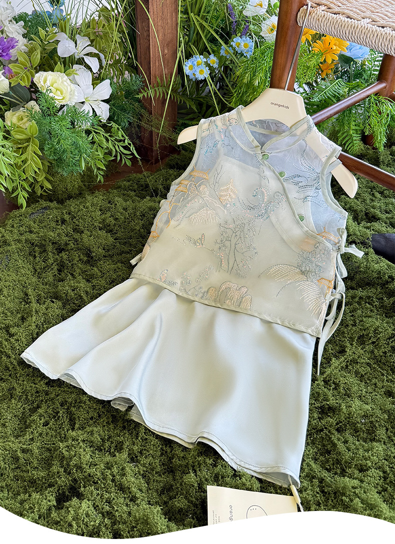 国潮汉服女童夏装2025新款洋气儿童中式套装女孩夏季国风旗袍连衣裙详情2