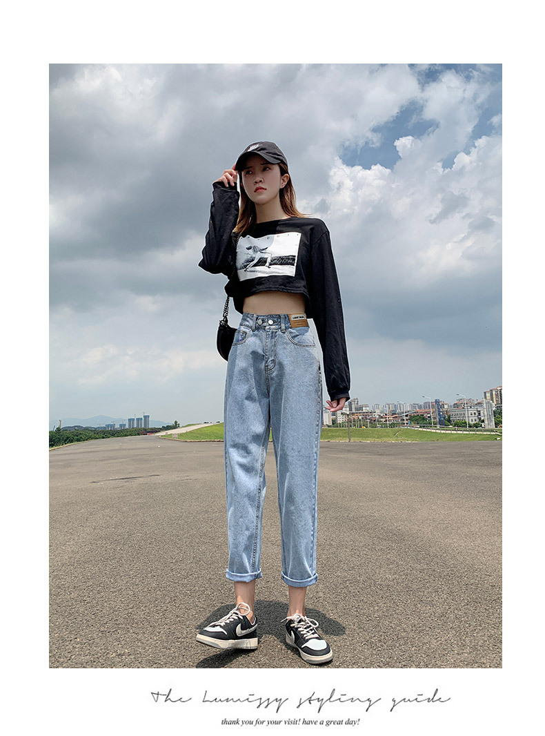 2023春季小个子牛仔裤女宽松高腰萝卜裤小直筒显瘦老爹九分哈伦裤详情19