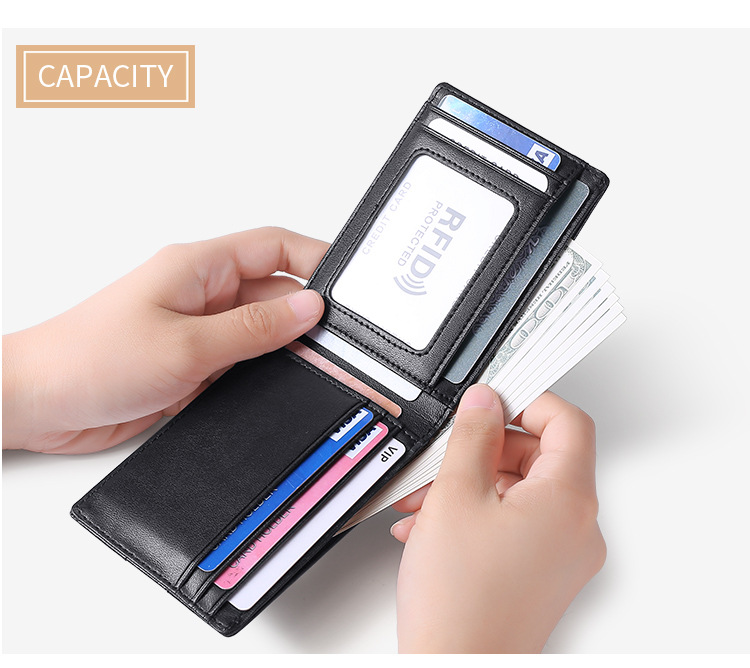 Transfronterizo nuevo estilo europeo y americano de moda para hombres billetera de cuero anti-rfid robo cepillo estilo corto clip de dinero estadounidense mano empuje posición de tarjeta clip de dinero pic 18