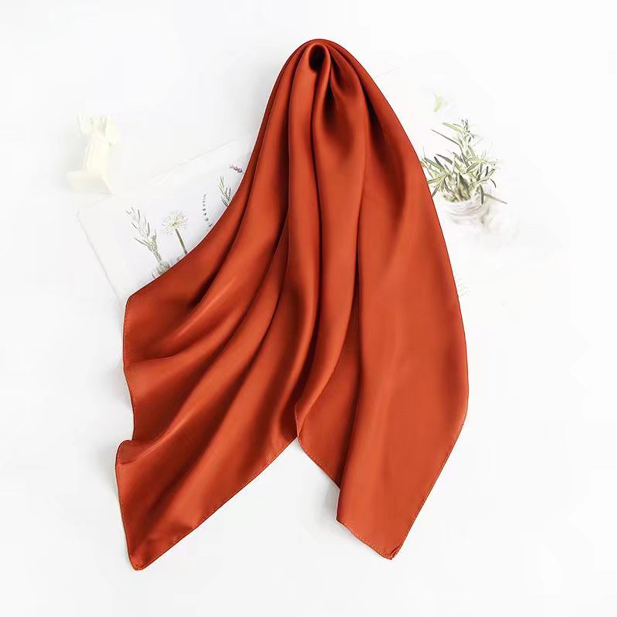 Cross-border exclusive new high-end nude-colored faux silk small square scarf, a versatile professional neckerchief for women in solid colors pic 3