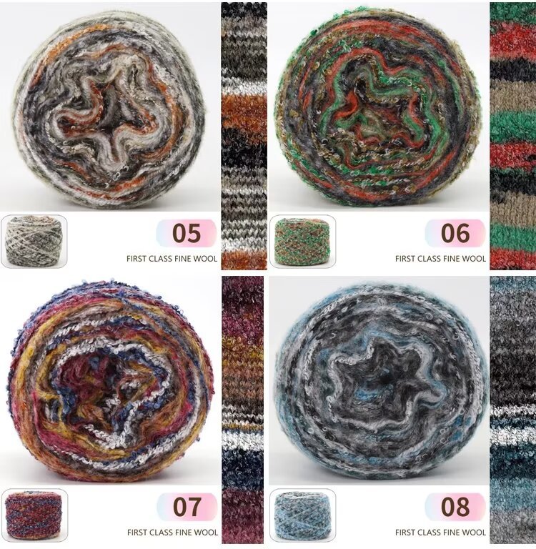 Oil painting terraced gradient mohair segments dyed wool, hand-knitted diy crochet scarf, irregular thick wool balls pic 10