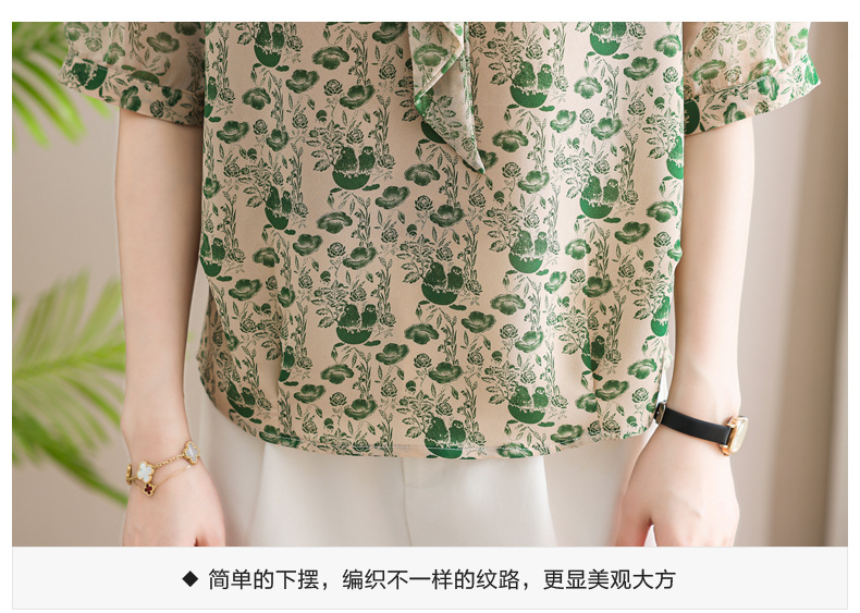 中袖夏季碎花宽松新款女士宽松雪纺衫V领衬衫套头清凉时尚大方详情15