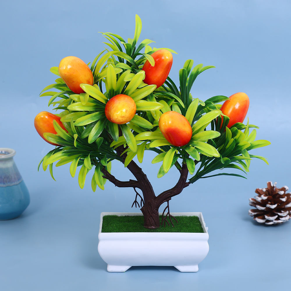 A comprehensive collection of simulated fruit potted plants and bonsai, including red apples, pomegranates, strawberries, oranges, peaches, mangoes, bananas, and red peppers for decoration pic 3