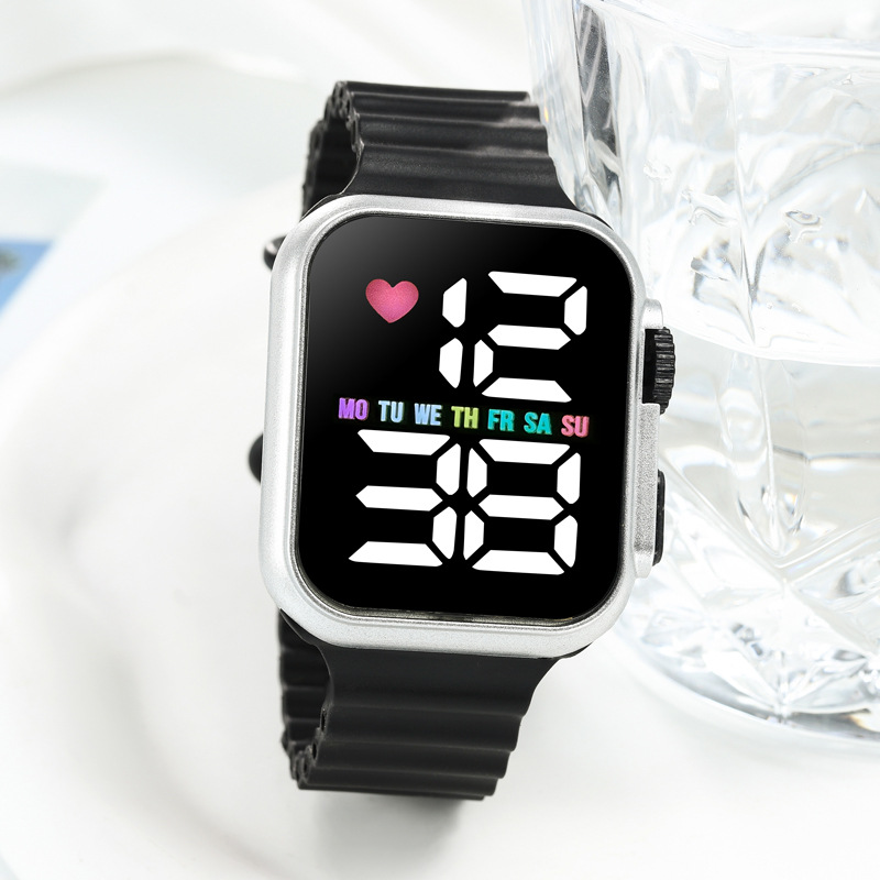 2024新品电镀韩版 LED学生电子表 方形按键彩灯男女情侣运动手表详情14
