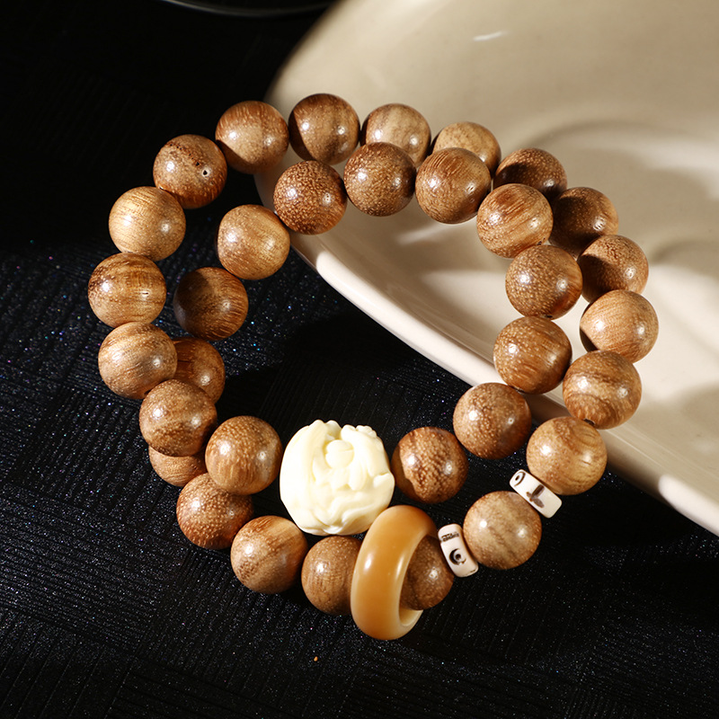 National trend milk-scented wood Buddhist prayer beads bead bead bracelet, artistic and retro burnt cat paw bracelet, prayer beads, cultural play round beads single and double circle jewelry pic 9