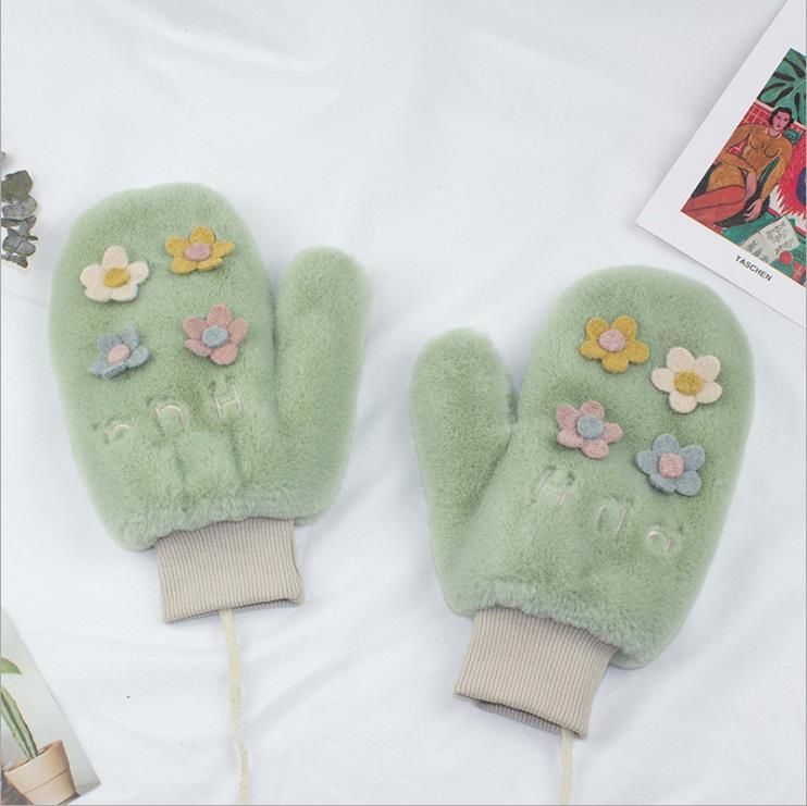 Korean cute and warm gloves with a girlish heart, Instagram-style fleece little flower finger gloves, windproof and cold-proof full coverage gloves pic 7