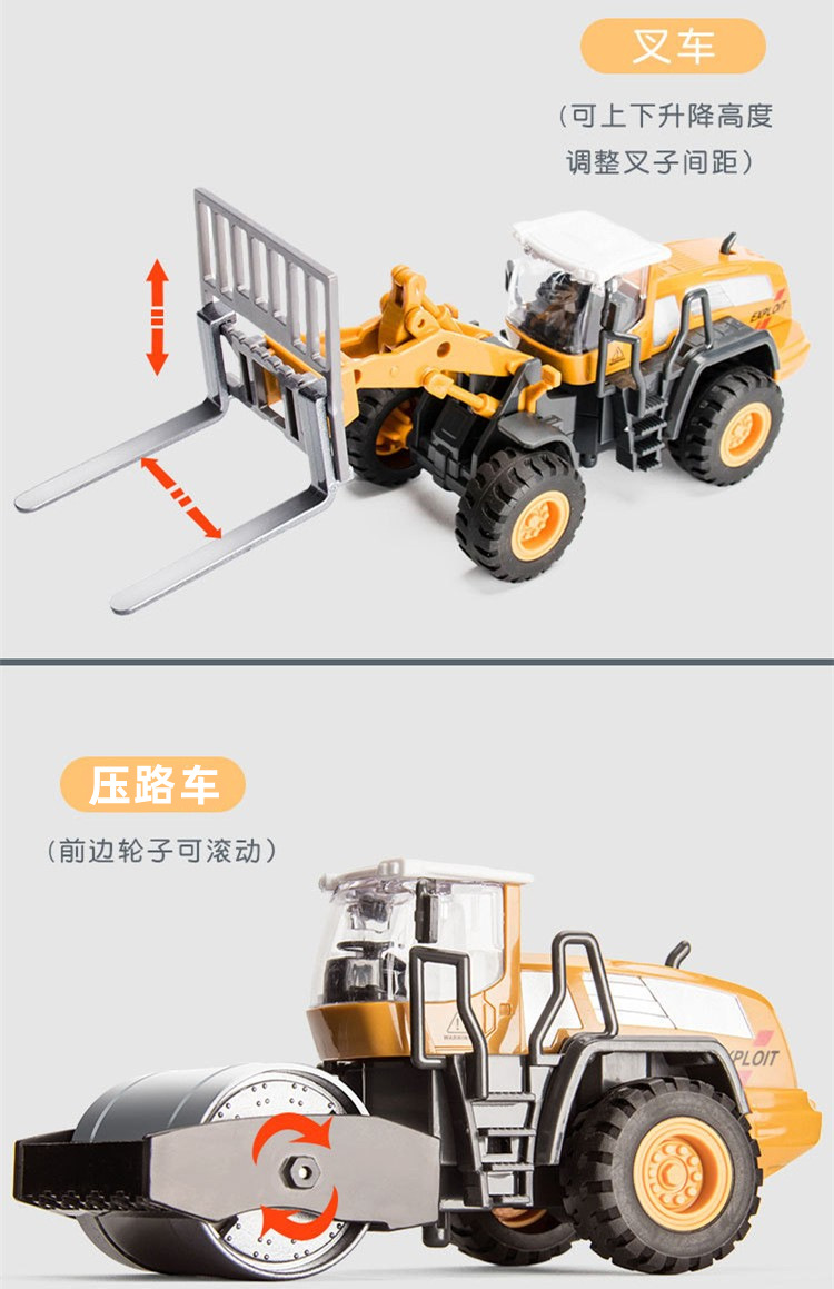 儿童仿真合金工程车模型玩具车吊车推土挖掘机搅拌翻斗消防车批发详情13