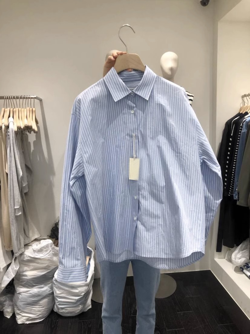 韩国东大门2024新款气质翻领条纹上衣宽松显瘦长袖衬衫女详情1