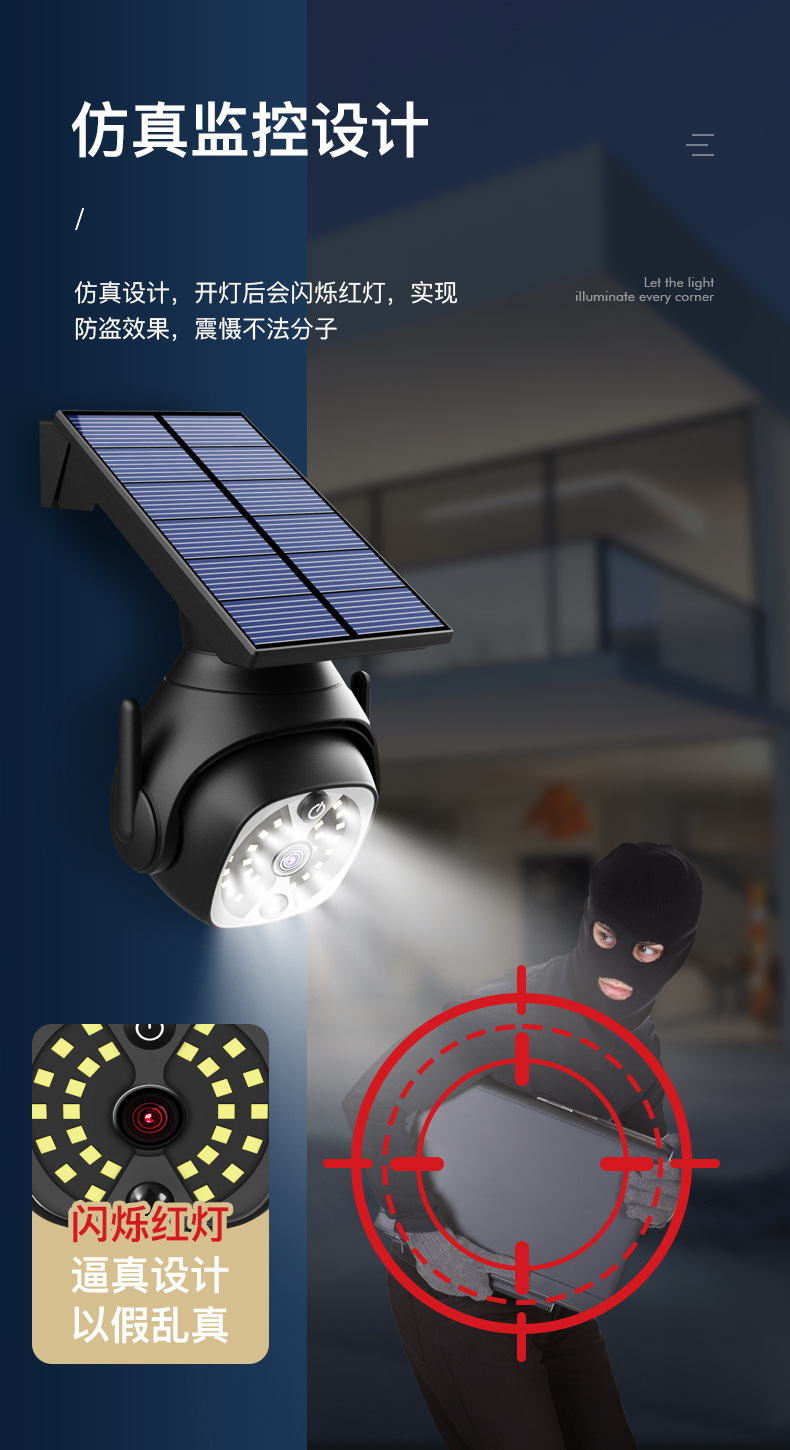 新款太阳能庭院灯led 仿真监控摄像头户外智能人体感应壁灯防水路详情3