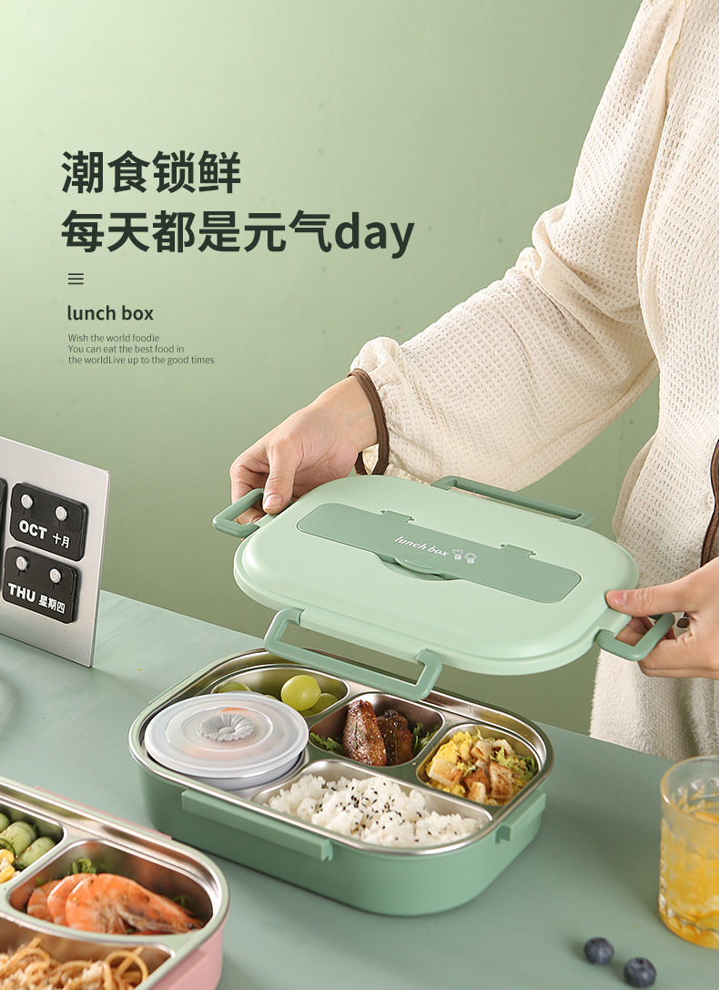 304 stainless steel insulated lunch box, rectangular sealed partition lunch box, portable student fresh-keeping box, light food lunch box pic 8