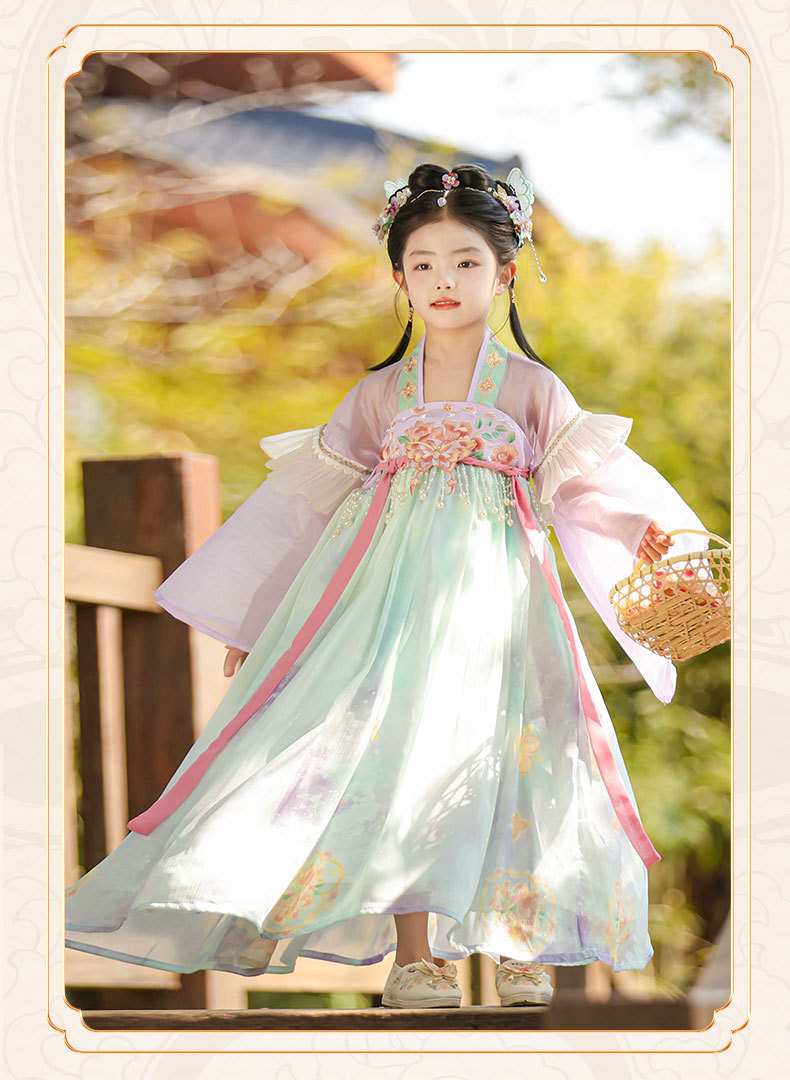 国潮女童汉服夏季新款儿童唐制古装公主连衣裙小女孩古风演出襦裙批发详情15