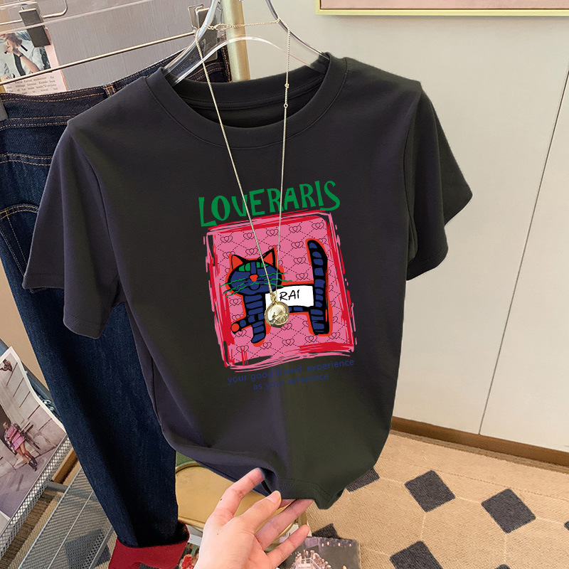 圆领短袖T恤女2025夏季新款精梳棉时尚百搭洋气减龄宽松显瘦ins潮详情24