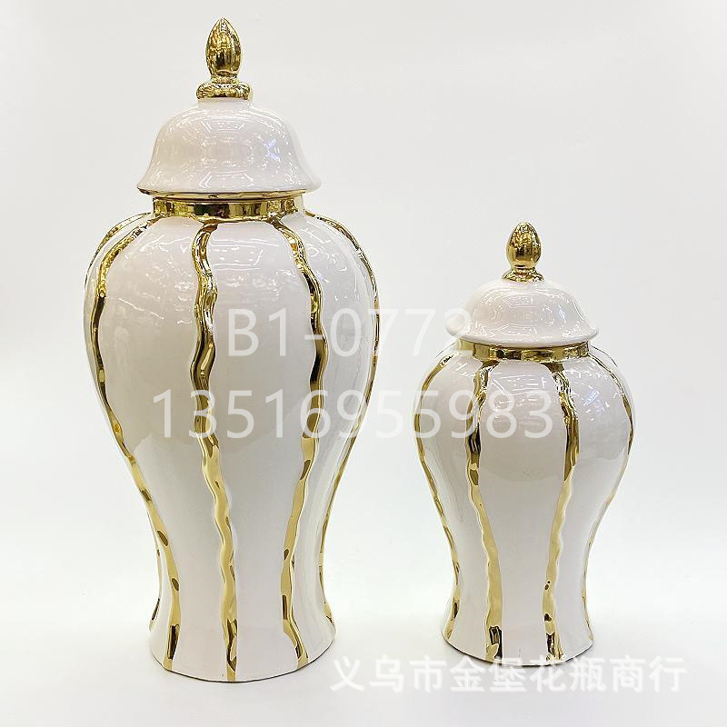 Ceramic electroplated golden-edge general bottle home decoration piece, light luxury handicraft decoration soft furnishing, living room entrance countertop decoration piece pic 21