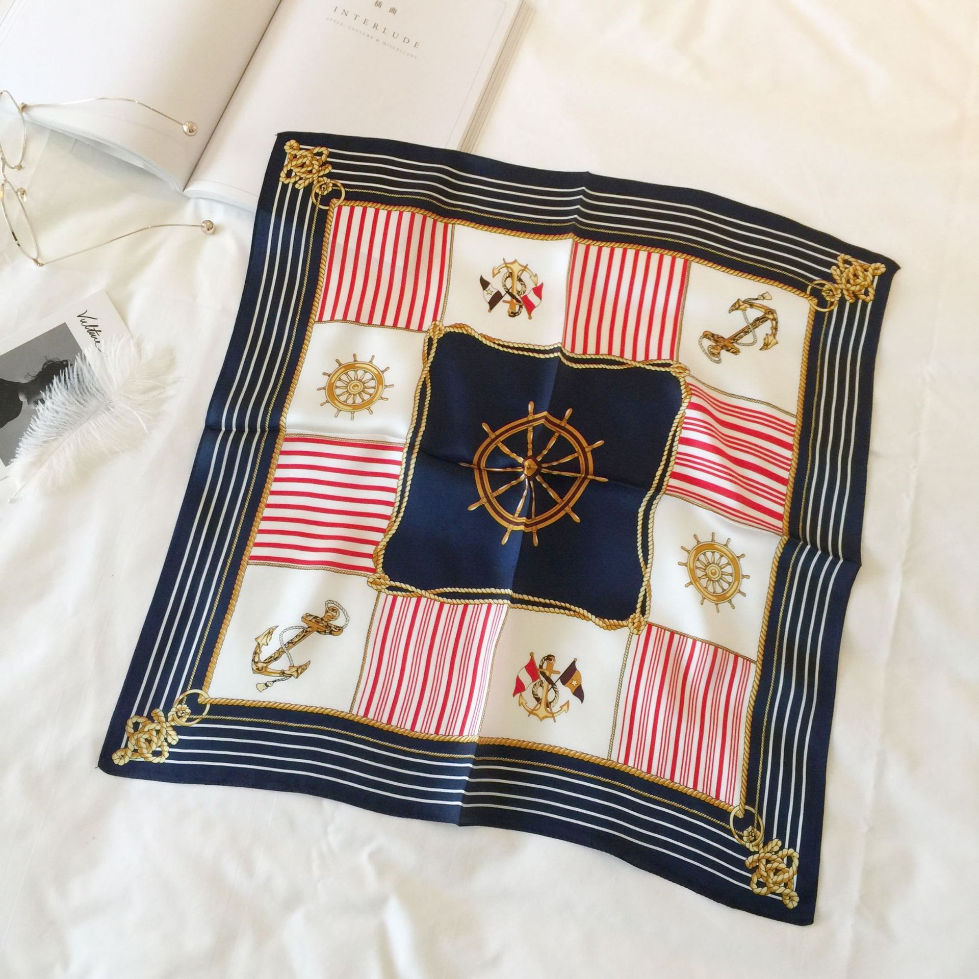 Wholesale silk scarves for overseas gifts and return gifts, cross-border silk autumn and winter decorative plain crepe satin 53cm floral neckerchiefs, small square scarves pic 108