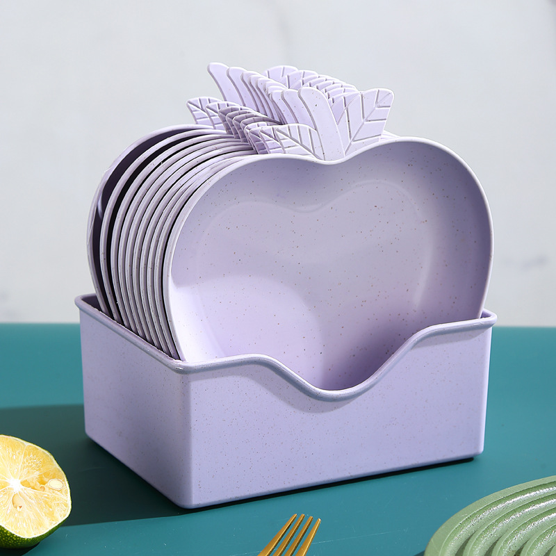 Wheat straw creative apple plates, household plastic fruit dessert, nut and vegetable plates, gift wholesale pic 23