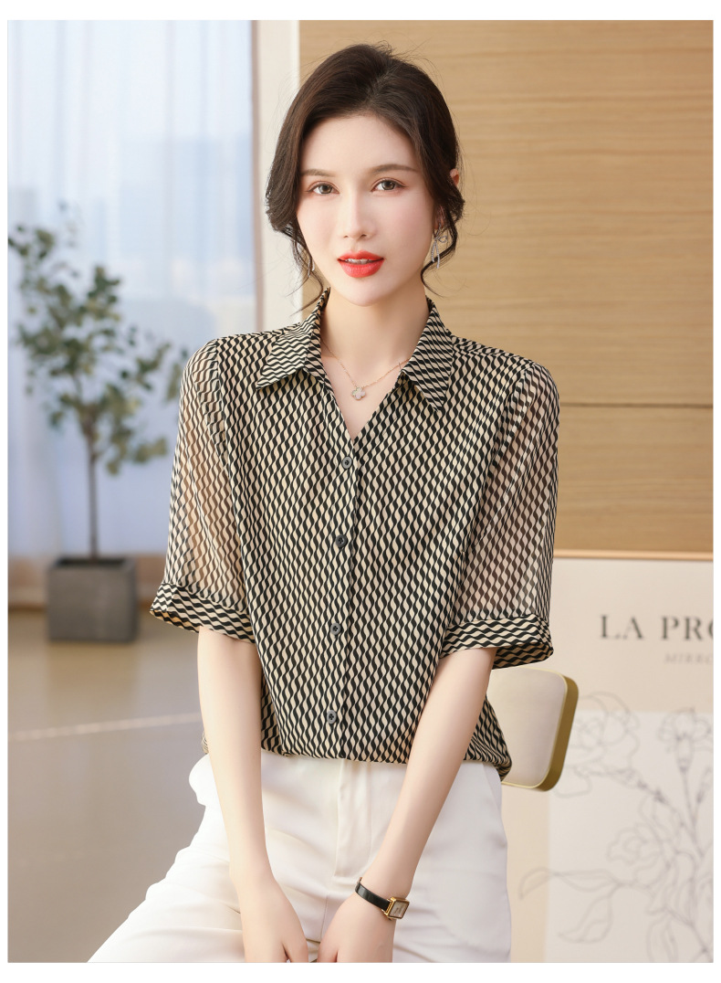 中年妈妈夏装雪纺衬衫长袖2024新款中老年女洋气上衣打底花色衬衣详情16