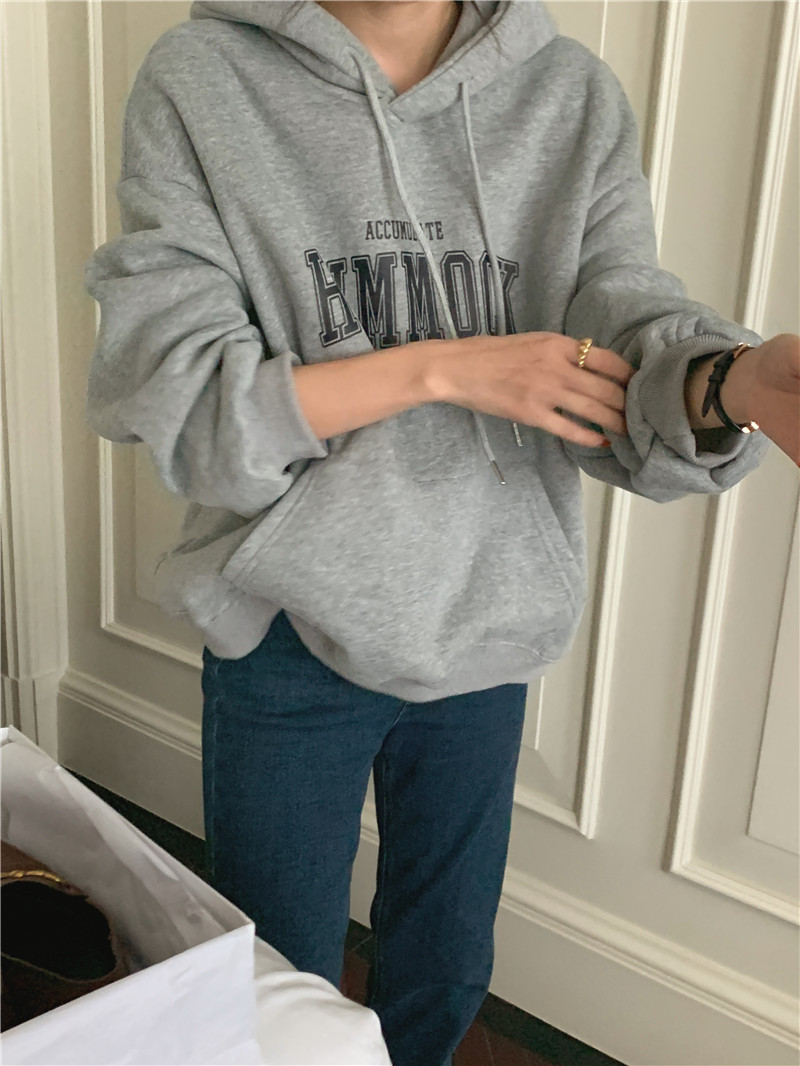 Letter-printed pullover with fleece hooded sweatshirt for women 2023 autumn/Winter new style Korean loose and versatile long-sleeved top pic 69
