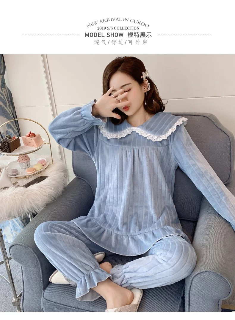 秋冬季女士法兰绒睡衣女冬款长袖加厚加绒可爱女生家居服套装详情54