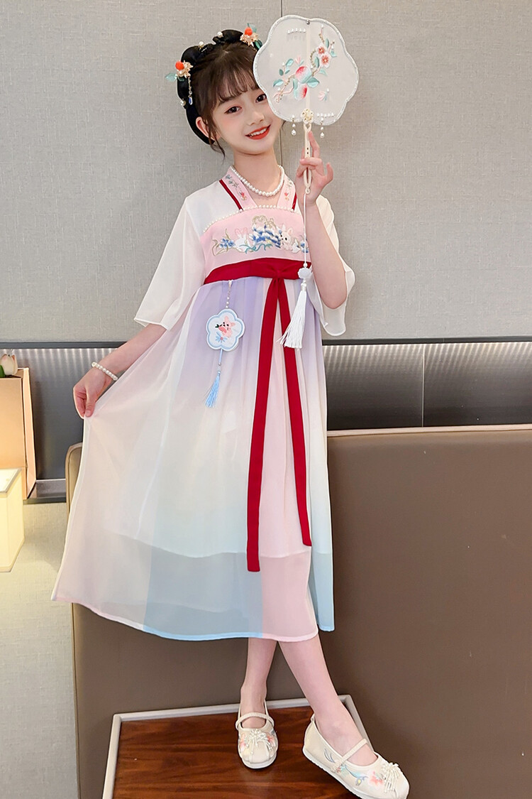 汉服女童春薄款中国风襦裙连衣裙古装超仙春季小女孩儿童唐装批发详情12