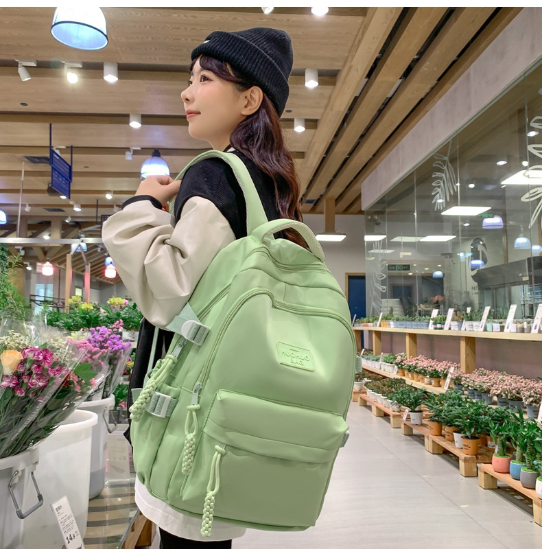 纯色休闲双肩包小学生女初高中书包简约时尚百搭大容量大学生背包详情13