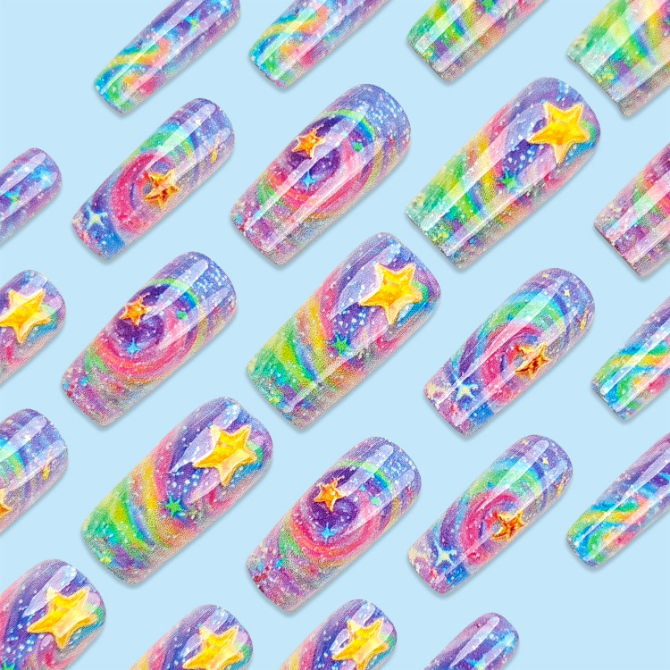 Wholesale of starry gradient nail nails, star relief nail patches, and popular planetary wearable nails in Europe and America pic 21