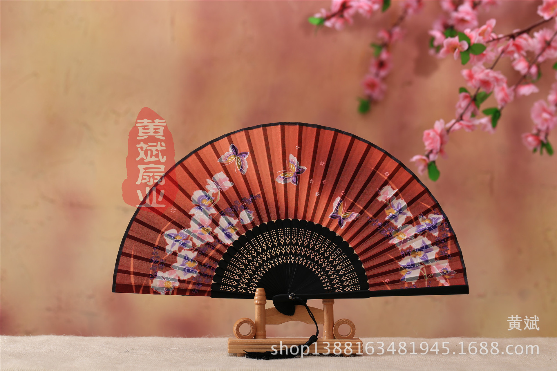 中国风礼品真丝竹扇子日式和风扇 玉兰花系列 折扇批发舞蹈道具扇详情3