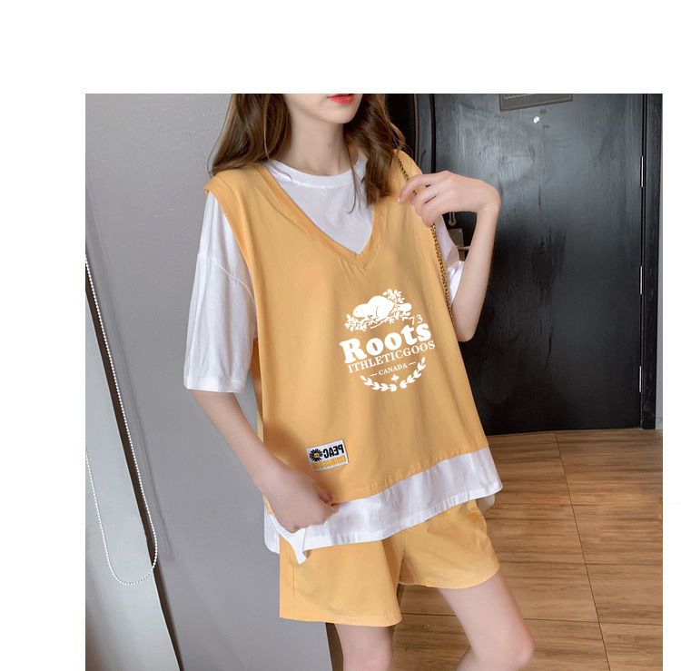 A two-piece short pants casual sportswear set for women in summer, Korean style short-sleeved sportswear, fashionable, loose and youthful two-piece set pic 7