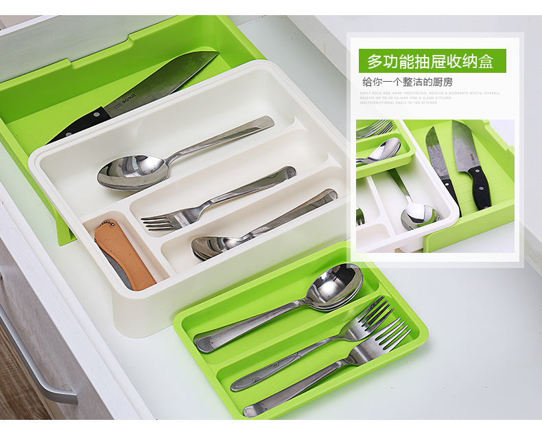 Retractable kitchen storage rack, tableware drawer, organizing and storage box, freely separable and compartment-divided plastic organizing box pic 9