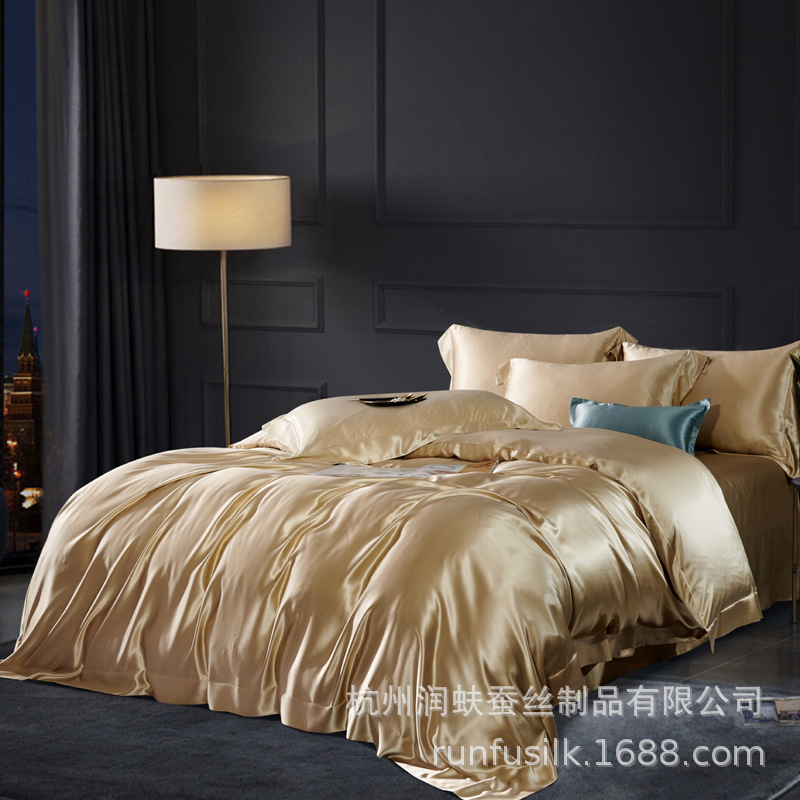 Heavyweight 25mm 100% mulberry silk bedding, wedding silk four-piece set, silk quilt cover and bed sheet pic 39