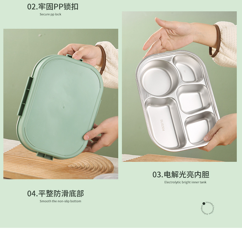 304 stainless steel insulated lunch box, rectangular sealed partition lunch box, portable student fresh-keeping box, light food lunch box pic 24