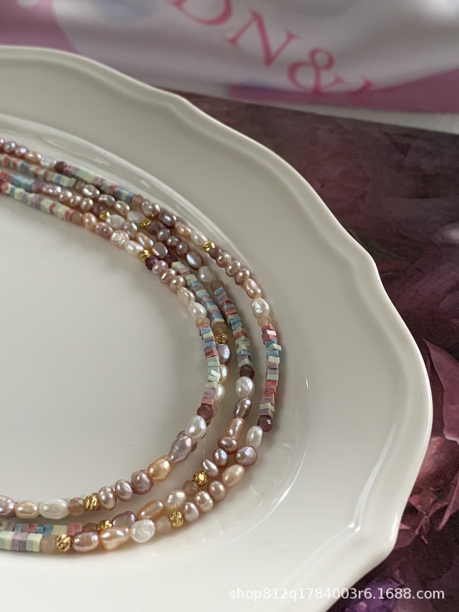 Dreamy pinkish-purple aurora silver pearl necklace, mini irregular Baroque-style light luxury necklace, niche pic 22