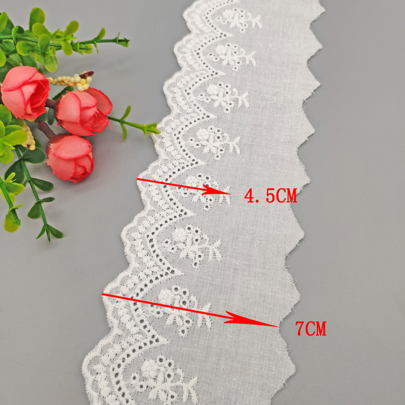 7 cm in stock, wavy perforated lace, DIY neckline and skirt hem lace, computer-embroidered, cotton embroidered lace pic 6