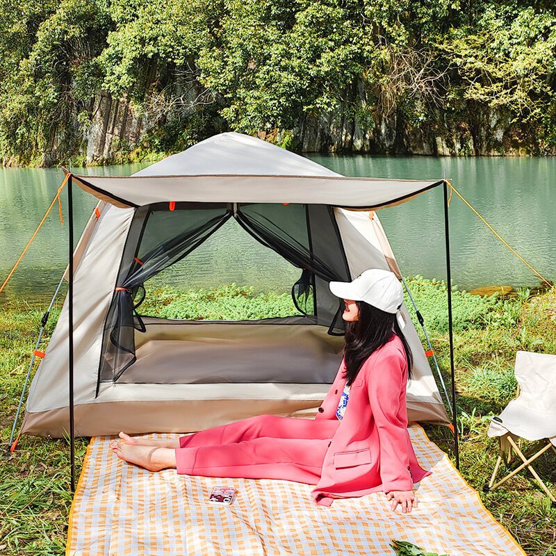 Outdoor 3-4 people beach thickened rainproof 2-person camping fully automatic double-person camping quick-opening four-sided tent pic 1