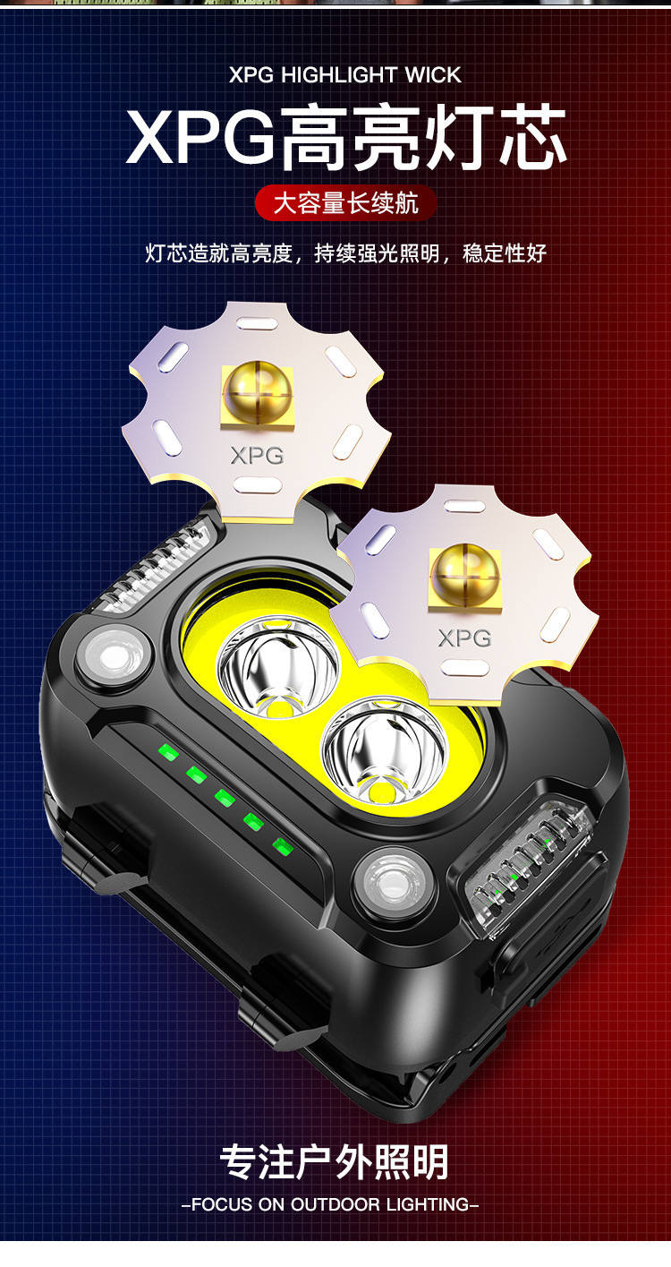 The induction headlamp is highly charged with strong light, providing ultra-bright night fishing. It is a long-lasting head-mounted lighting flashlight with red light pic 5
